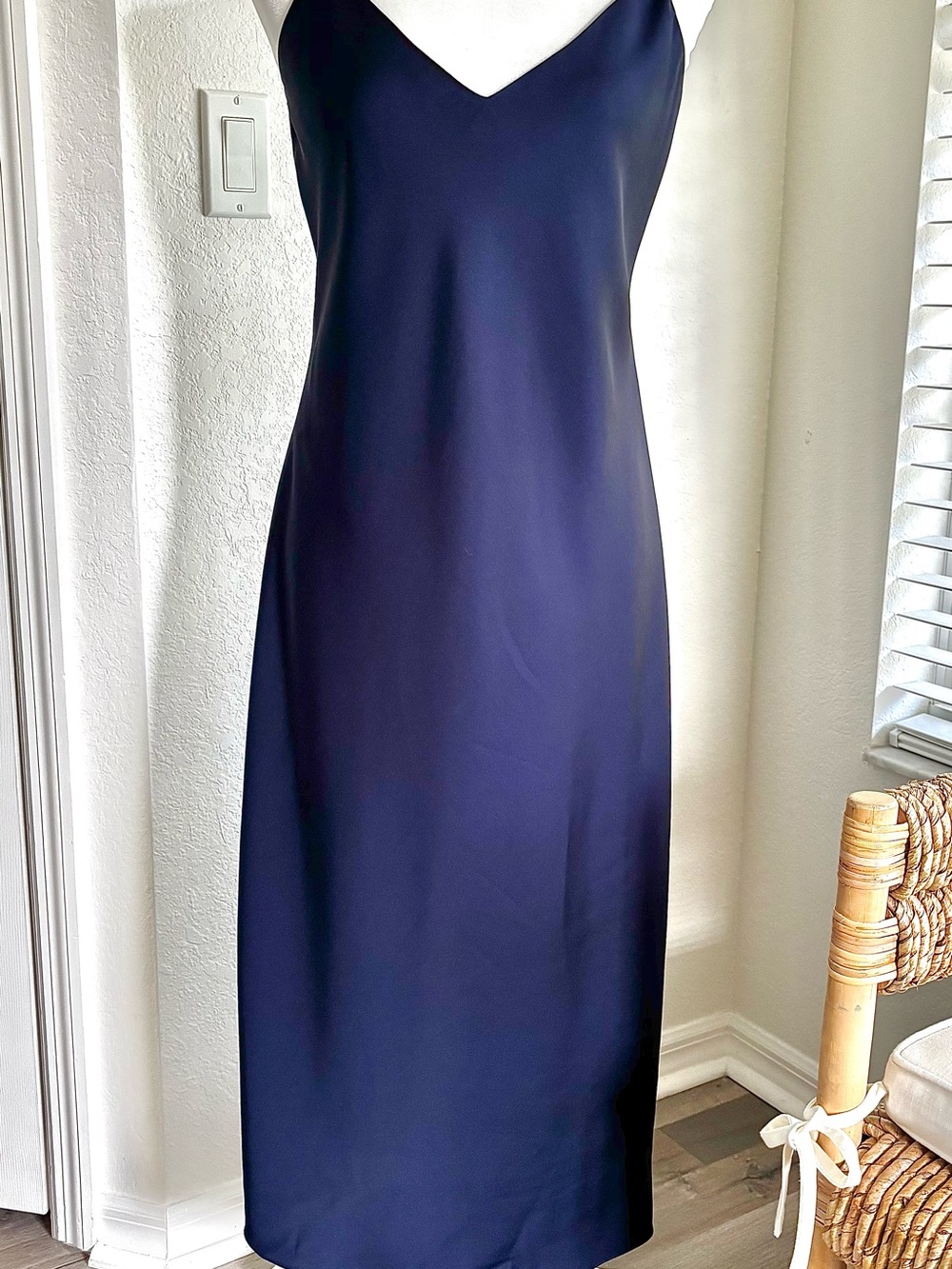 J. Crew Deep Navy Satin Slip Midi Dress